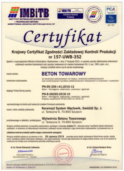 beton towarowy certyfikat